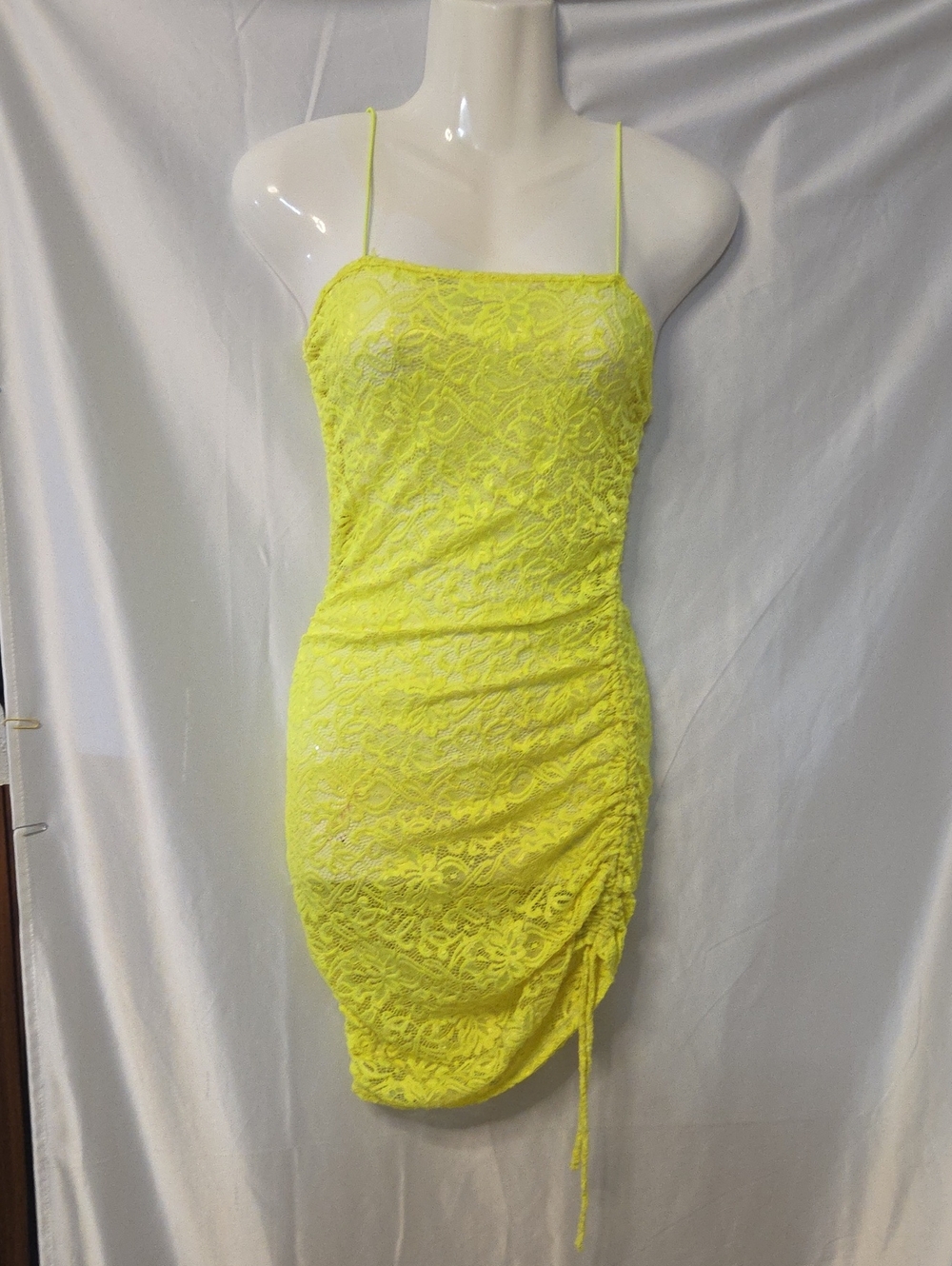Yellow Lace Bandeau Bodycon Dress  Small Sz .